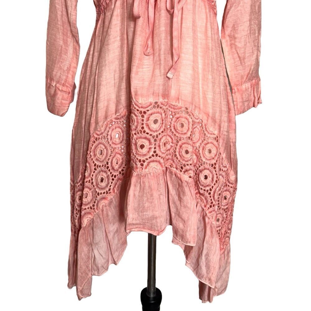 SAGA Babydoll Dress Size 0 Pink Silk Blend Boho Festival Fairy Lagenlook Crochet - Picture 3 of 9
